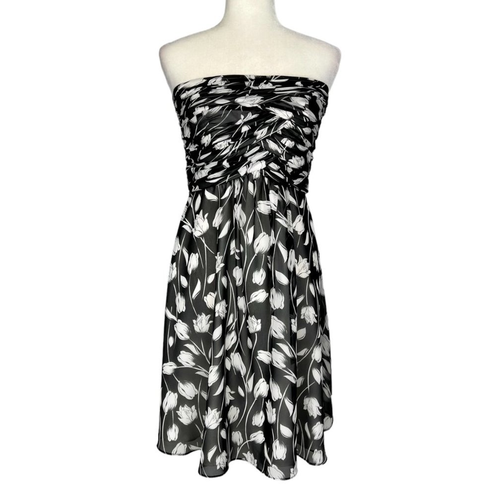 White House Black Market Strapless Cocktail Dress Tulip Floral Print size 6